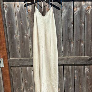 VINCE Ivory Racerback Slip Dress Size 10 | V Neck Midi Liner with Y Straps Cream